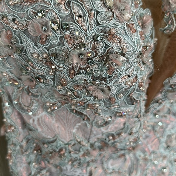 MAC DUGGAL 79264 EMBROIDERED FEATHERED ONE SHOULDER CRYSTAL BLUE GOWN 10NEW $998 - Picture 13 of 17